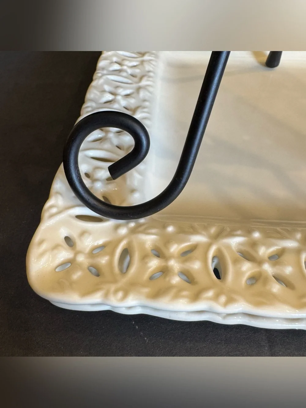 LOT of 3 L. Godinger &  Co. Square Desert Plates Ivory Lace Cut Out 8" - Picture 10 of 16